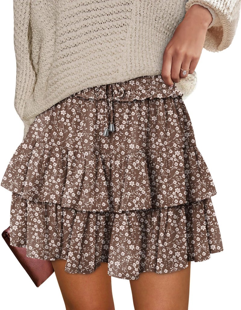 onlypuff Flowy Shorts Ruffle Skorts for Women Cute Skirts Country Concert Outfits Coastal Cowgirl Coachella Outfits FloralBrown M - Image 1