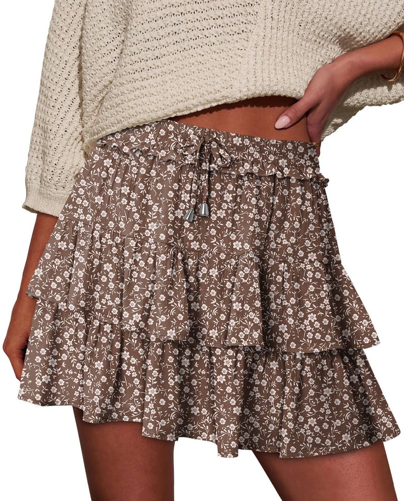 onlypuff Flowy Shorts Ruffle Skorts for Women Cute Skirts Country Concert Outfits Coastal Cowgirl Coachella Outfits FloralBrown M - Image 2