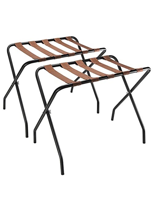 OFIDELITY OFIDELITY 2 Pack Luggage Racks for Guest Room Steel Folding Suitcase Stand with Storage Shelf Create Extra Space with Luggage Stands for Bedrooms Hotel Closet Essentials  Holds up to 100 lb 