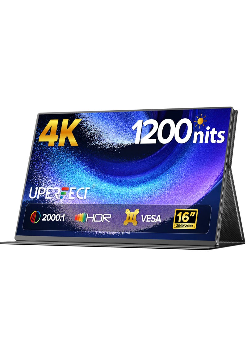 UPERFECT Portable Monitor 16" 3840*2400 4K Ultra HD IPS USB C & Mini HDMI Port Second Screen for Laptop/Phone/Game Console, VESA Mountable - Image 1