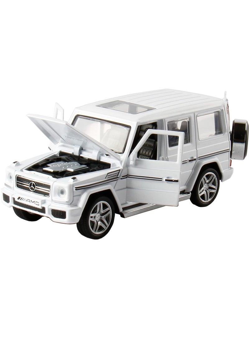 حديقة الألعاب لعبة سيارة بنز G65 AMG باللون الأبيض قابلة للتجميع، نموذج سيارة مصبوبة قابلة للسحب مع أضواء وصوت - Image 1