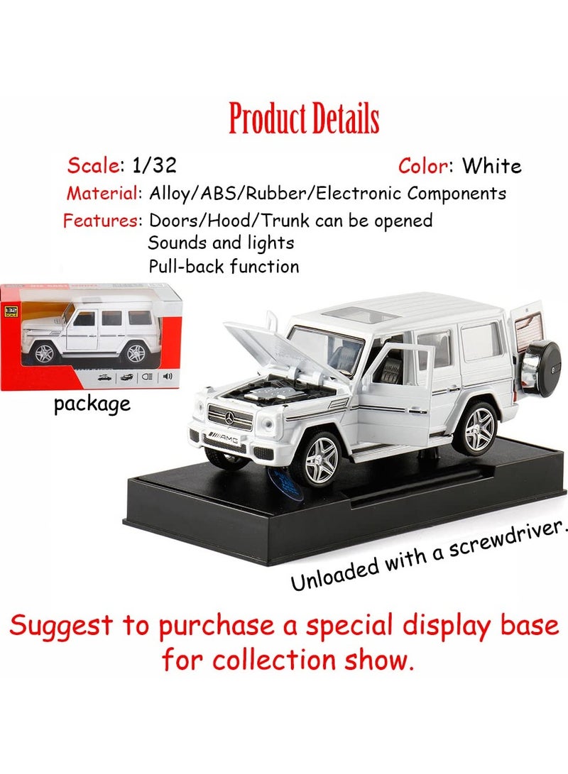 حديقة الألعاب لعبة سيارة بنز G65 AMG باللون الأبيض قابلة للتجميع، نموذج سيارة مصبوبة قابلة للسحب مع أضواء وصوت - Image 3