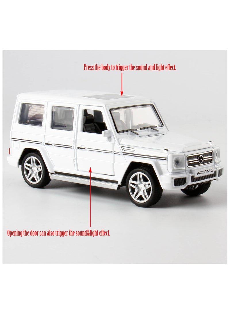 حديقة الألعاب لعبة سيارة بنز G65 AMG باللون الأبيض قابلة للتجميع، نموذج سيارة مصبوبة قابلة للسحب مع أضواء وصوت - Image 4