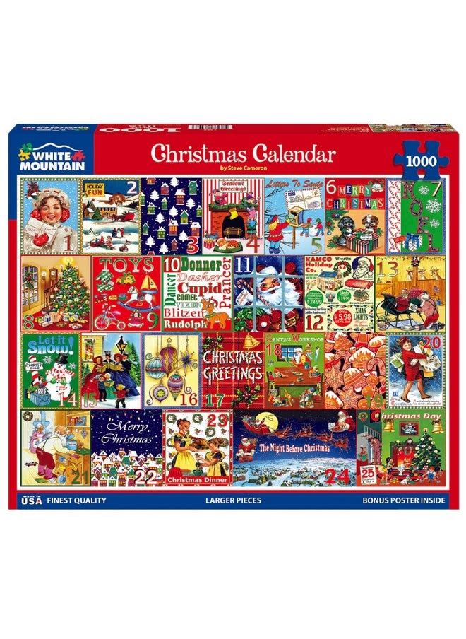 WHITE MOUNTAIN - Calendar Christmas Puzzles 1000 Pieces Winter Collage Jigsaw Puzzle For Adults And Family - Image 1