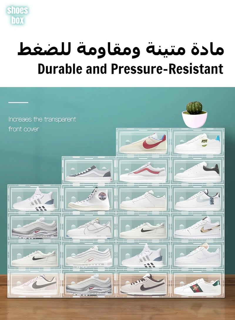 مجموعة صناديق أحذية شفافة قابلة للتكديس مكونة من 4 قطع، صندوق تخزين أحذية، منظم أحذية بلاستيكي قابل للتكديس مع أغطية، حاويات أحذية رياضية بلاستيكية شفافة قابلة للتكديس، تصميم موفر للمساحة للخزانة/غرفة النوم، حاويات مقاومة للغبار 33.5 × 27.5 × 17.5 سم - Image 4