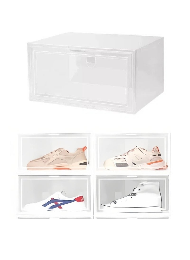مجموعة صناديق أحذية شفافة قابلة للتكديس مكونة من 4 قطع، صندوق تخزين أحذية، منظم أحذية بلاستيكي قابل للتكديس مع أغطية، حاويات أحذية رياضية بلاستيكية شفافة قابلة للتكديس، تصميم موفر للمساحة للخزانة/غرفة النوم، حاويات مقاومة للغبار 33.5 × 27.5 × 17.5 سم - Image 1