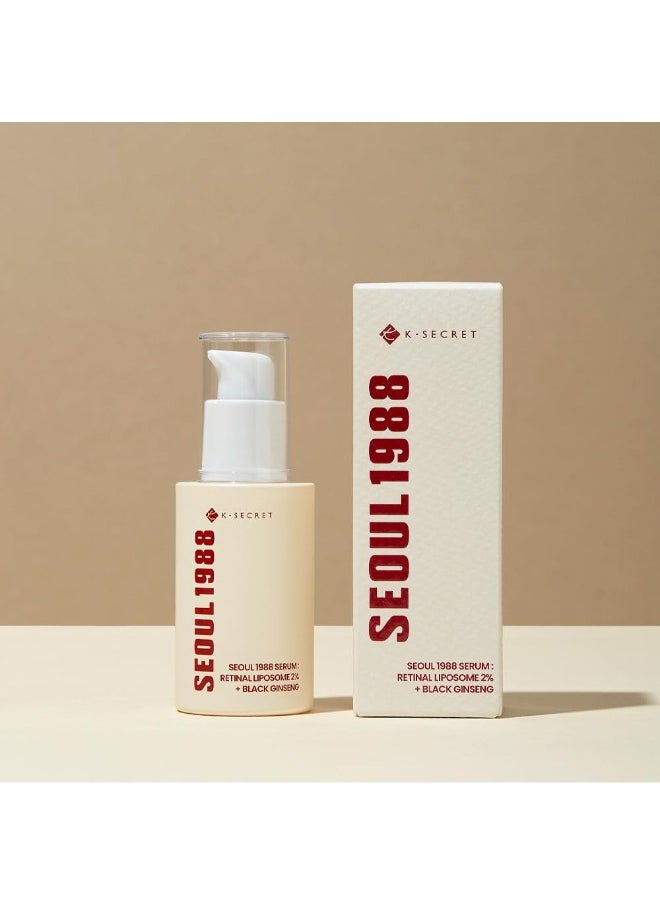K-SECRET - KSECRET SEOUL 1988 Serum : Retinal Liposome 2% + Black Ginseng, 30ml/1.01fl.oz | 58% Black Ginseng Extract with Retinal, Bakuchiol, Vitamin C & 3 Peptides for Wrinkle Care | Korean Skincare - Image 1