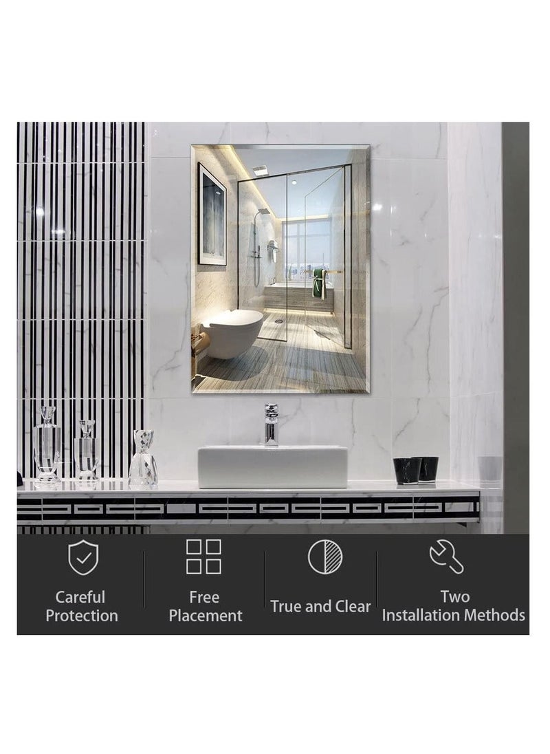 CityRiya-Long - Bathroom Mirror Vanity Makeup Mirror Wall Mounted Frameless Rectangular Mirror for Bathroom Vanity Bedroom Dressing Table Vertical or Horizontal Hanging (50 * 70cm, Clear) - Image 1