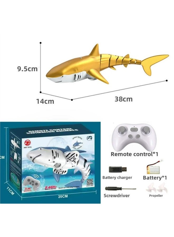 Water Remote Control Mechanical Python Rechargeable Water Remote Control Boat Electric Real Shark Python Model Children's Toys-Color:Simulated Golden Shark Can Spray Water With Headlight + Color Box-Specifications:A Total Of About 30 Minutes Of Use  - Image 1