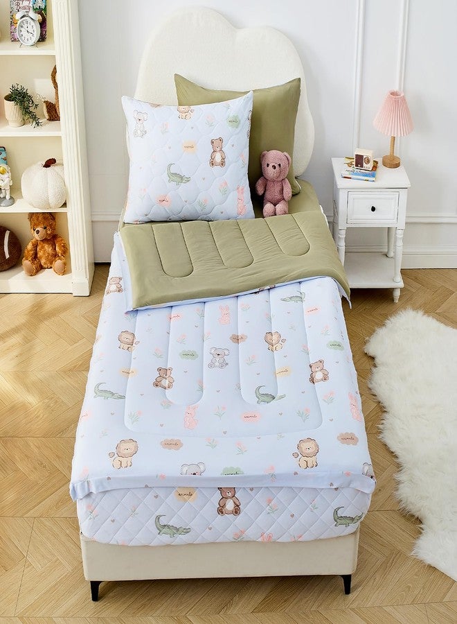 Bestier Twin Size 4Pcs Kids Comforter Sets, Zipper Bedding Set for Boys, Kids Bedding Set Cartoon Comforter for Kid, Zipper Bedding Certified - OEKO-TEX100, (Light Blue, Twin, 39"x75") - Image 1