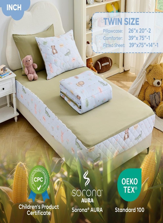 Bestier Twin Size 4Pcs Kids Comforter Sets, Zipper Bedding Set for Boys, Kids Bedding Set Cartoon Comforter for Kid, Zipper Bedding Certified - OEKO-TEX100, (Light Blue, Twin, 39"x75") - Image 3