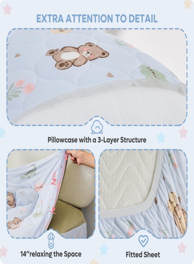 Bestier Twin Size 4Pcs Kids Comforter Sets, Zipper Bedding Set for Boys, Kids Bedding Set Cartoon Comforter for Kid, Zipper Bedding Certified - OEKO-TEX100, (Light Blue, Twin, 39"x75") - Image 5