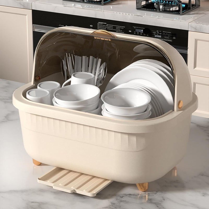 Meneflix Kitchen Dish Rack with Clear Lid Large DustProof Kitchen Storage Organizer for Dishes Bowls Utensils SpaceSaving Drain Rack with Lid Tableware Storage Box - Image 1