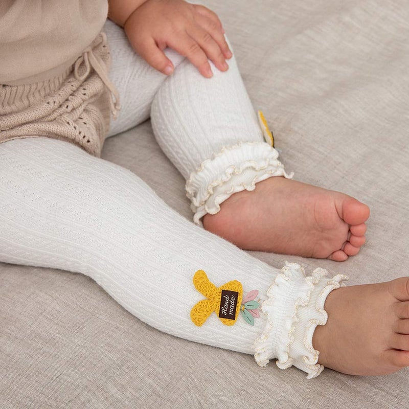 Looching 5 Packs Little Baby Girls Ankle Length Knit Footless Tights with Ruffle - Image 3