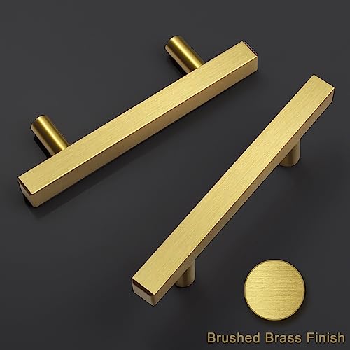 Estmoon 30 Pack Brushed Brass Cabinet Handles 3 Inch Gold Cabinet Pulls Modern Square Drawer Pulls Brass Gold Dresser Pulls Hardware Kitchen Handles for Cabinets and Drawers, 5" Total Length - Image 3
