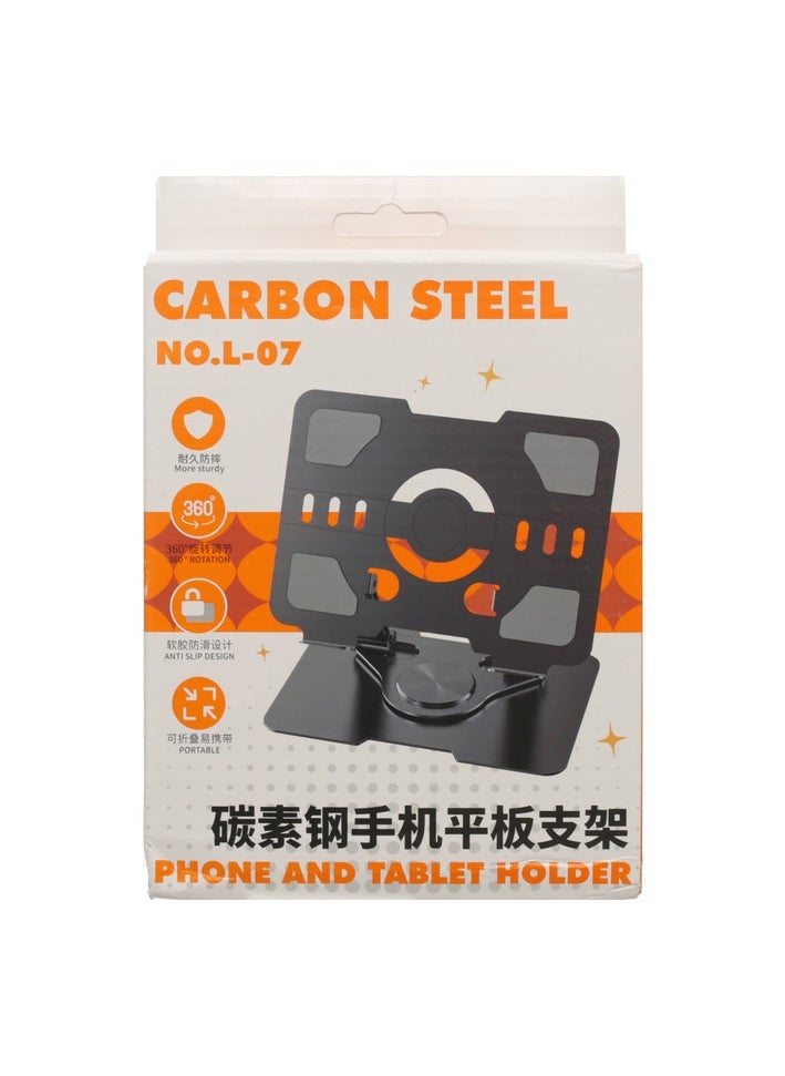 Generic - L-07 Phone and Tablet Holder | Made with Durable Carbon Steel | 360° Rotation & Anti-Slip Design | Easy to Carry & Handle | Compact and Portable - Black | Perfect for Home, Office, and Travel Use - Image 1