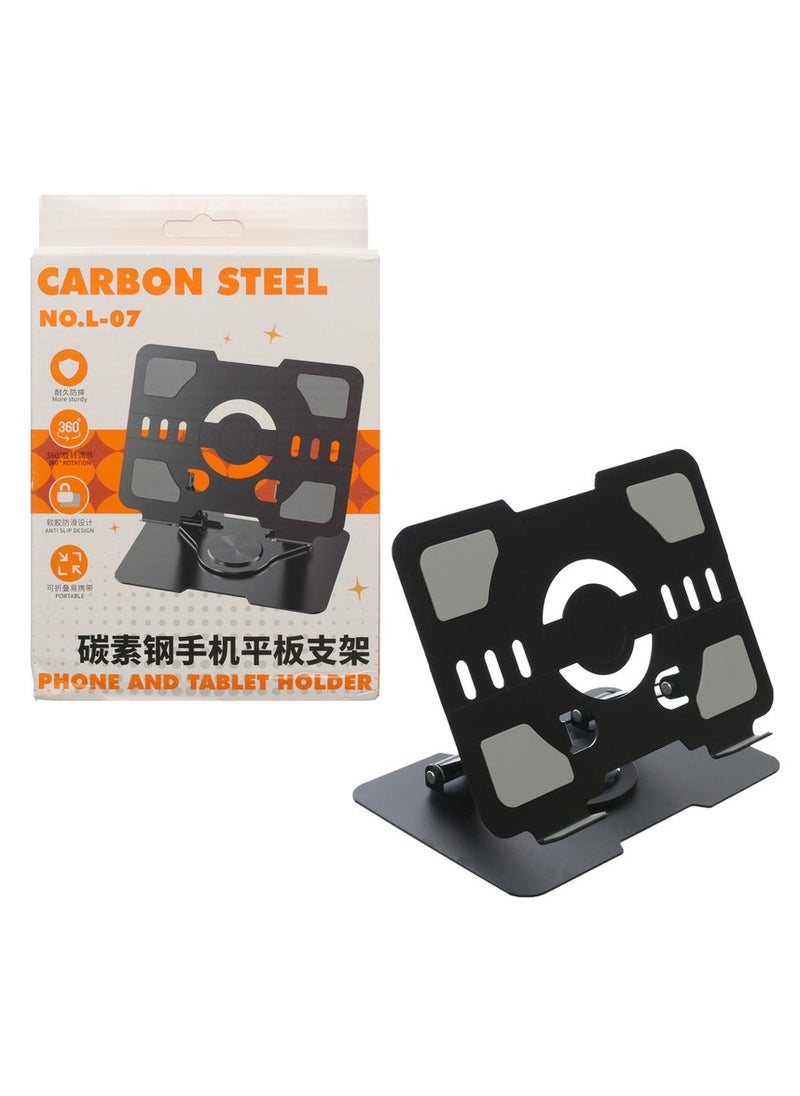 Generic - L-07 Phone and Tablet Holder | Made with Durable Carbon Steel | 360° Rotation & Anti-Slip Design | Easy to Carry & Handle | Compact and Portable - Black | Perfect for Home, Office, and Travel Use - Image 1