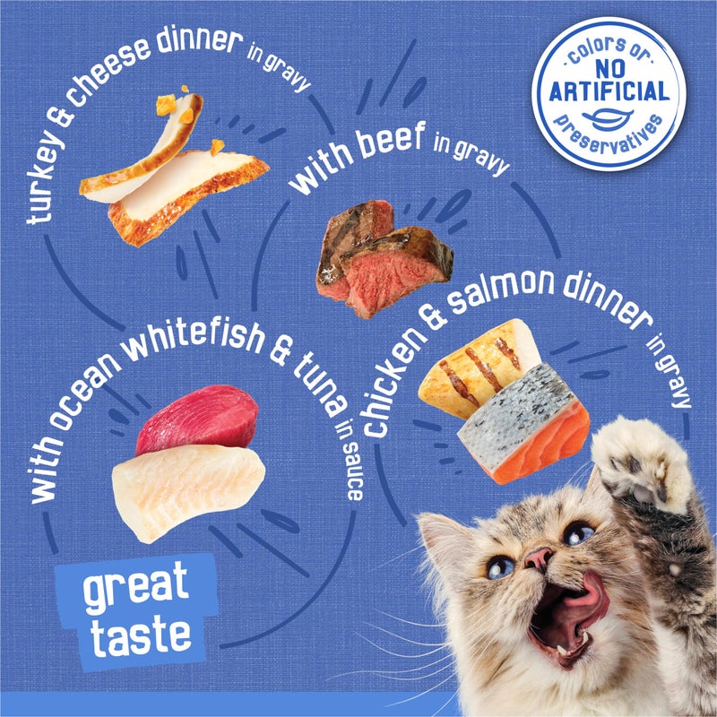 Friskies Purina Friskies Wet Cat Food Variety Pack, Shreds With Beef, Turkey and Cheese Dinner, Chicken and Salmon Dinner, and With Ocean Whitefish and Tuna - 48 ct. Can - Image 3