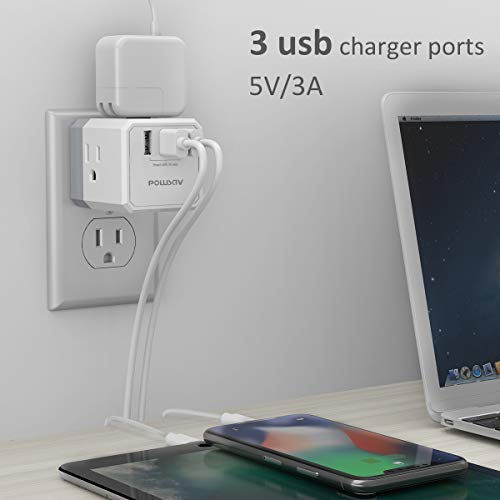 POWSAV 3-Outlet USB Wall Charger and Extender with 3-Way Splitter, ETL Listed - for Home, Office, Cruise Ship - Image 3