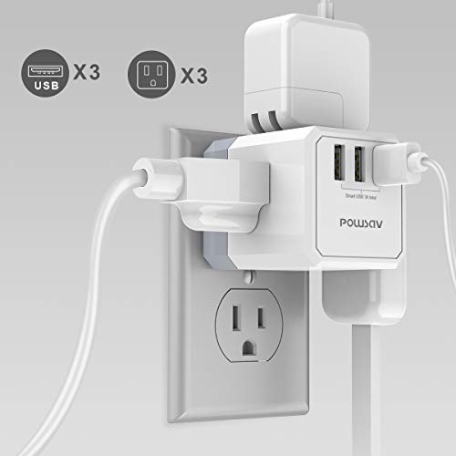 POWSAV 3-Outlet USB Wall Charger and Extender with 3-Way Splitter, ETL Listed - for Home, Office, Cruise Ship - Image 4