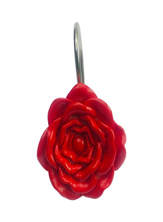 Twofishes Valentine Gift Red Rose Shower Rings S/12 Decorative Rust Proof Rose Shower Curtain Hooks Pack of 12 Red Rose Shower Curtain Rings Set of 12 - Image 5
