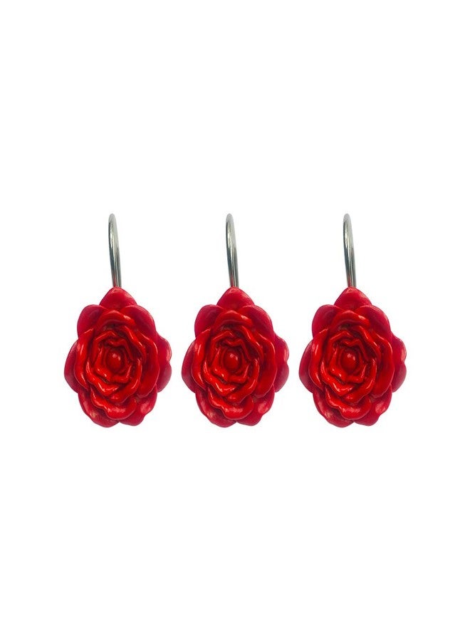Twofishes Valentine Gift Red Rose Shower Rings S/12 Decorative Rust Proof Rose Shower Curtain Hooks Pack of 12 Red Rose Shower Curtain Rings Set of 12 - Image 4