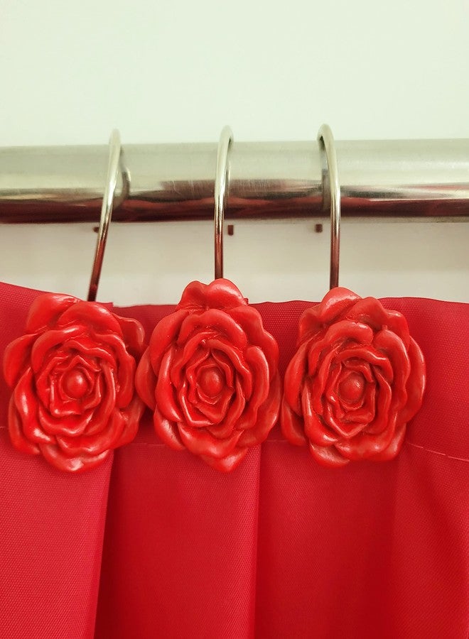 Twofishes Valentine Gift Red Rose Shower Rings S/12 Decorative Rust Proof Rose Shower Curtain Hooks Pack of 12 Red Rose Shower Curtain Rings Set of 12 - Image 2