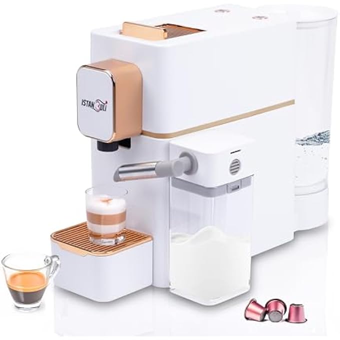 استنبولي  ماكينة صنع قهوة كبسولة مع خزان حليب، ضغط 19 بار لتحضير قهوة إسبريسو وكابتشينو مثالية مع كريمة غنية وحليب رغوي - Image 2