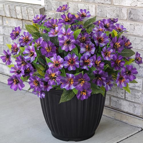 Hrobek Fake Artificial Flowers for Outdoors Decoration,4 Bundles Silk Faux Spring Flowers with Plants Leaves UV Resistant for Planter Front Door Porch Yard Patio Window Box Home Indoor Decor - Image 1
