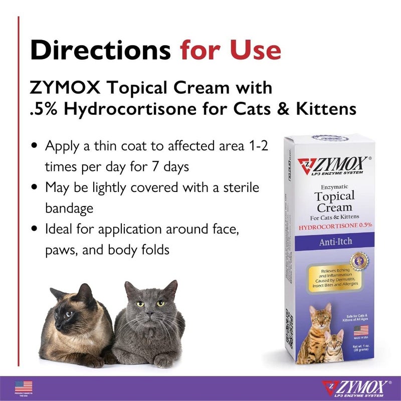 Zymox Cat & Kitten Topical Cream w/ .5% hydrocortisone - 1 oz. Tube - Image 3