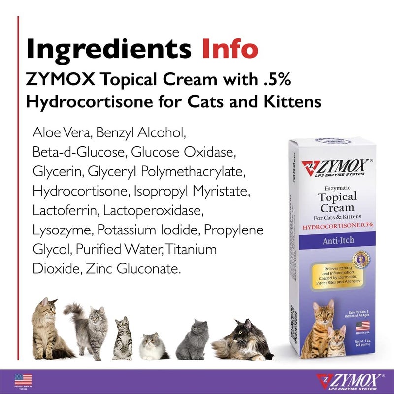 Zymox Cat & Kitten Topical Cream w/ .5% hydrocortisone - 1 oz. Tube - Image 4