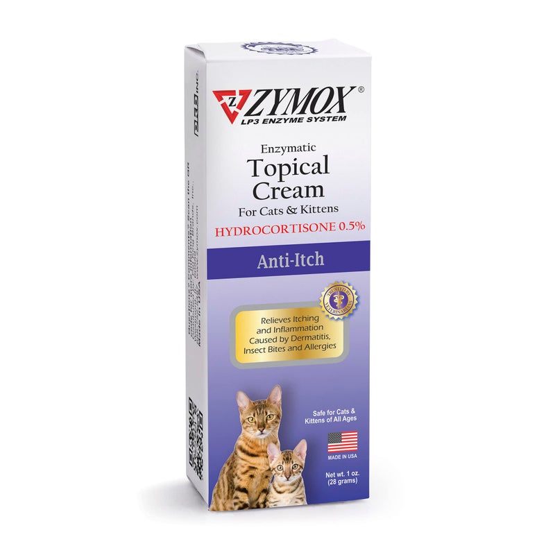 Zymox Cat & Kitten Topical Cream w/ .5% hydrocortisone - 1 oz. Tube - Image 1