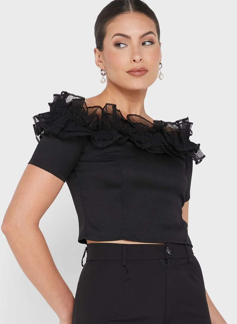 FabAlley Ruffle Bardot Crop Top