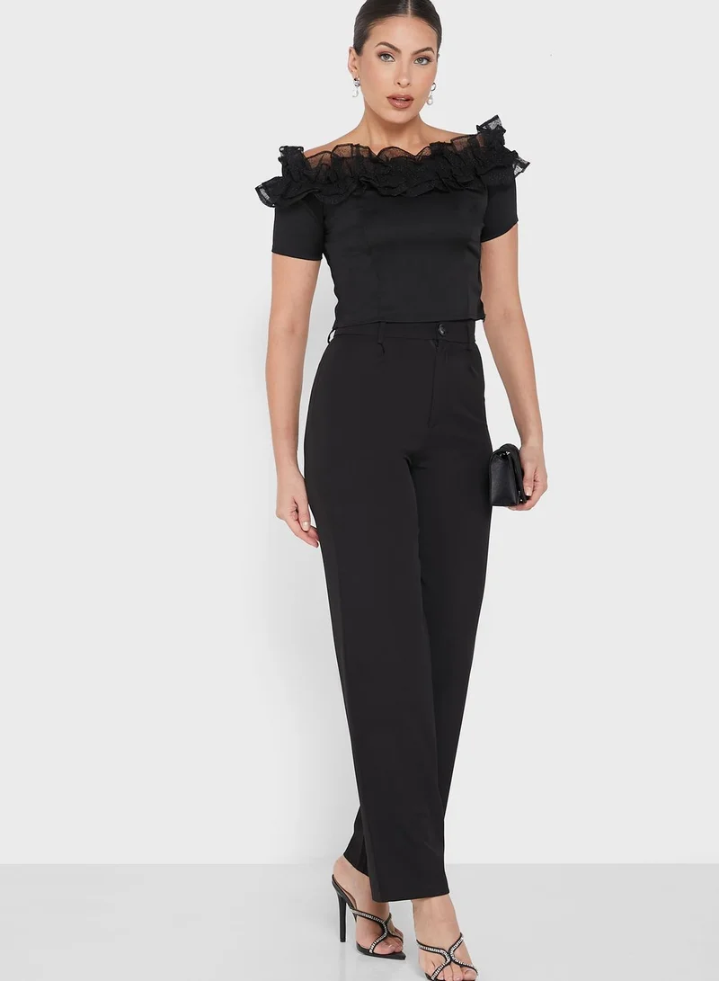 FabAlley Ruffle Bardot Crop Top