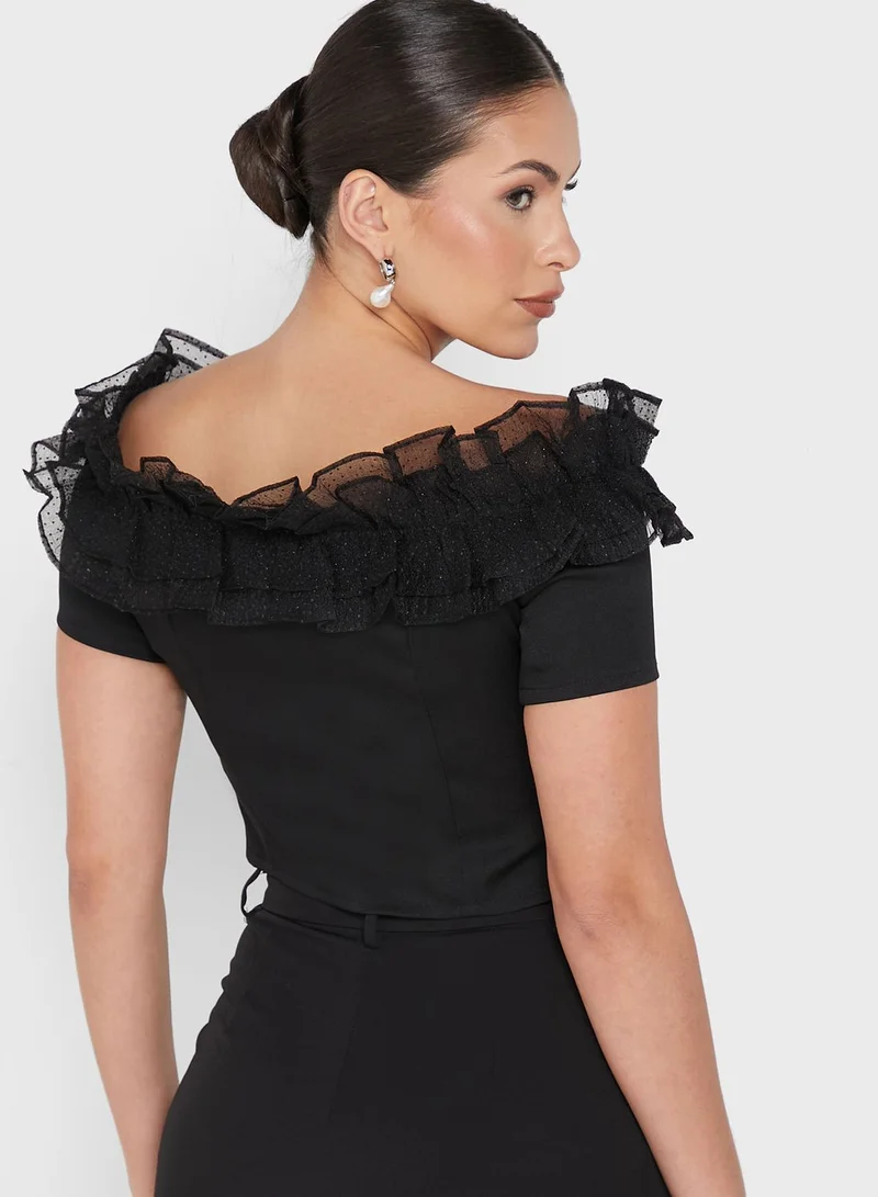 FabAlley Ruffle Bardot Crop Top