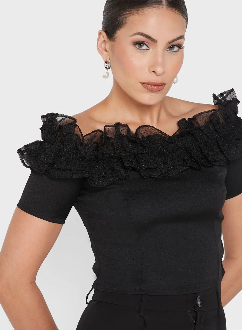FabAlley Ruffle Bardot Crop Top