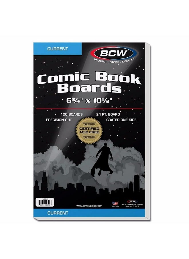 BCW - Current Comic Book Backing Boards - 1 Pack (100 Total) | 24 Pt., Coated, Buffered With 3% Calcium Carbonate | Precision Cut For Current Comic Bags | Comic Book Boards For Long-Term Storage - Image 1