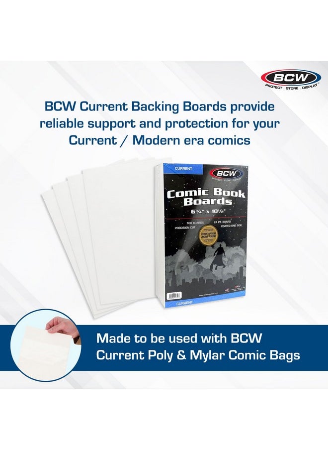 BCW - Current Comic Book Backing Boards - 1 Pack (100 Total) | 24 Pt., Coated, Buffered With 3% Calcium Carbonate | Precision Cut For Current Comic Bags | Comic Book Boards For Long-Term Storage - Image 1
