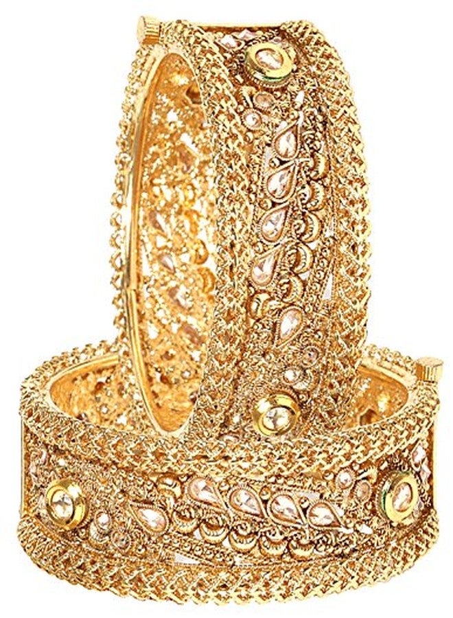 YouBella Jewellery Traditional Kundan Studded Gold Plated Bracelet Bangles Set for Girls and Women (2.4) - Image 1