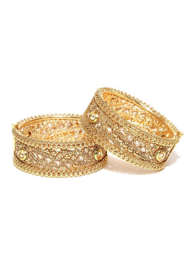 YouBella Jewellery Traditional Kundan Studded Gold Plated Bracelet Bangles Set for Girls and Women (2.4) - Image 2