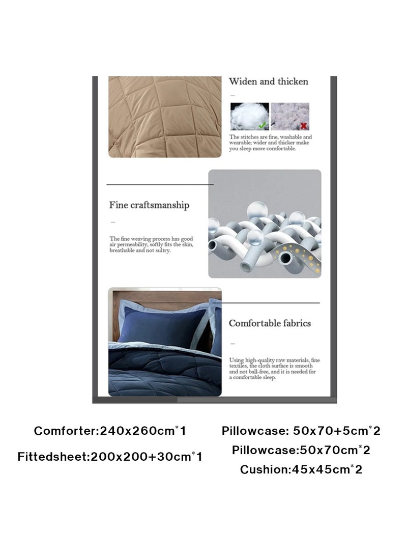 nuzki - King Size Luxury Lightweight Soft Comfortable King Size Comforter Set 8 Pieces Reversible Comforter Set, with Comforter, Fitted Sheet, Cushion, Pillow Cases. - Image 1