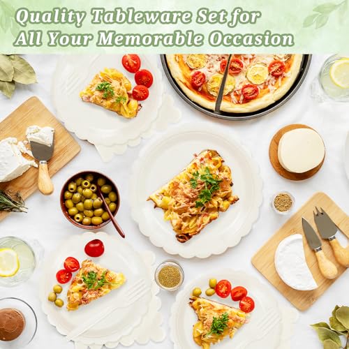 Mulbozy 75 Cream Plates and Napkins Disposable Set Includes Dessert Cake Scalloped Plates, Cocktail Napkins, Forks for for Holiday Party Supplies - Image 3