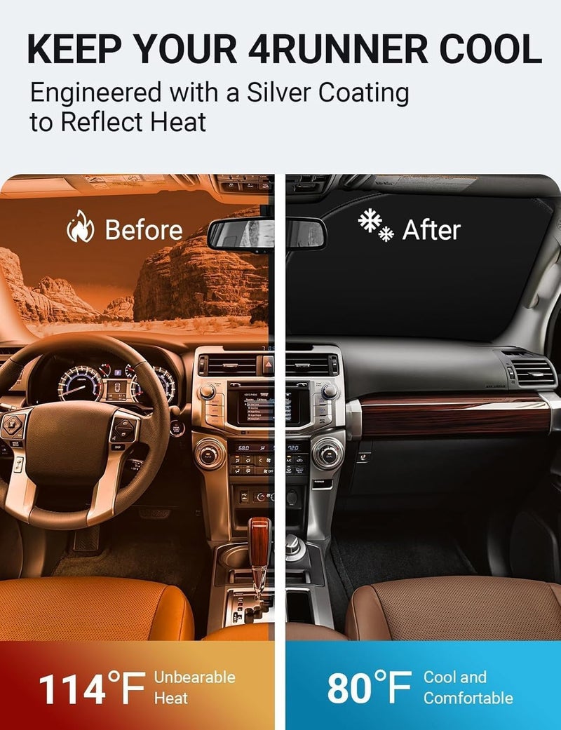 Proadsy Front Windshield Sun Shade for 2010-2024 Toyota 4Runner - Foldable Sunshade Protector - Image 3