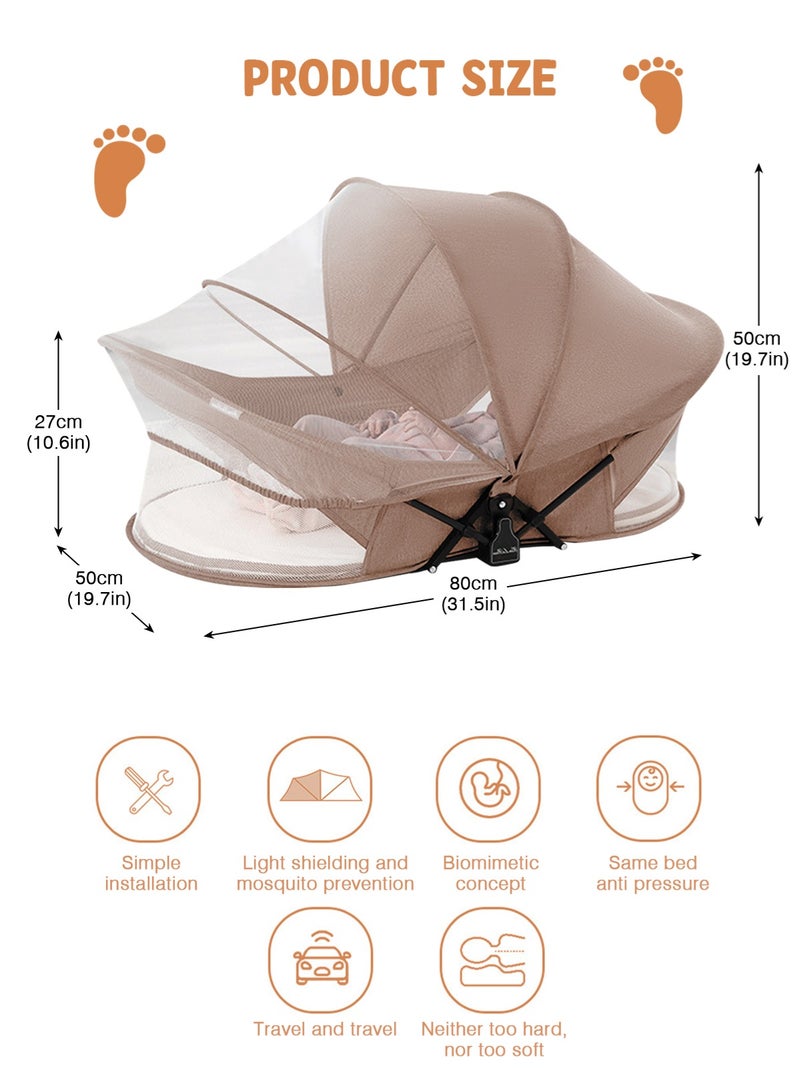 أوربازار سرير سفر محمول للأطفال، سرير سفر للأطفال في الهواء الطلق، سرير سفر للأطفال مع ناموسية ومظلة واقية من الشمس، خفيف الوزن وقابل للغسل وقابل للطي - Image 3