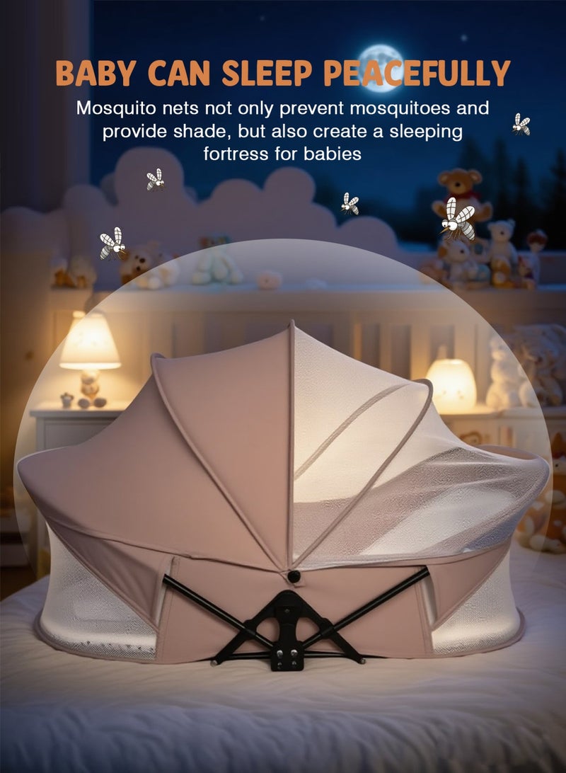 أوربازار سرير سفر محمول للأطفال، سرير سفر للأطفال في الهواء الطلق، سرير سفر للأطفال مع ناموسية ومظلة واقية من الشمس، خفيف الوزن وقابل للغسل وقابل للطي - Image 5