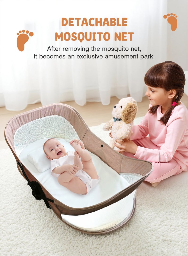 أوربازار سرير سفر محمول للأطفال، سرير سفر للأطفال في الهواء الطلق، سرير سفر للأطفال مع ناموسية ومظلة واقية من الشمس، خفيف الوزن وقابل للغسل وقابل للطي - Image 4