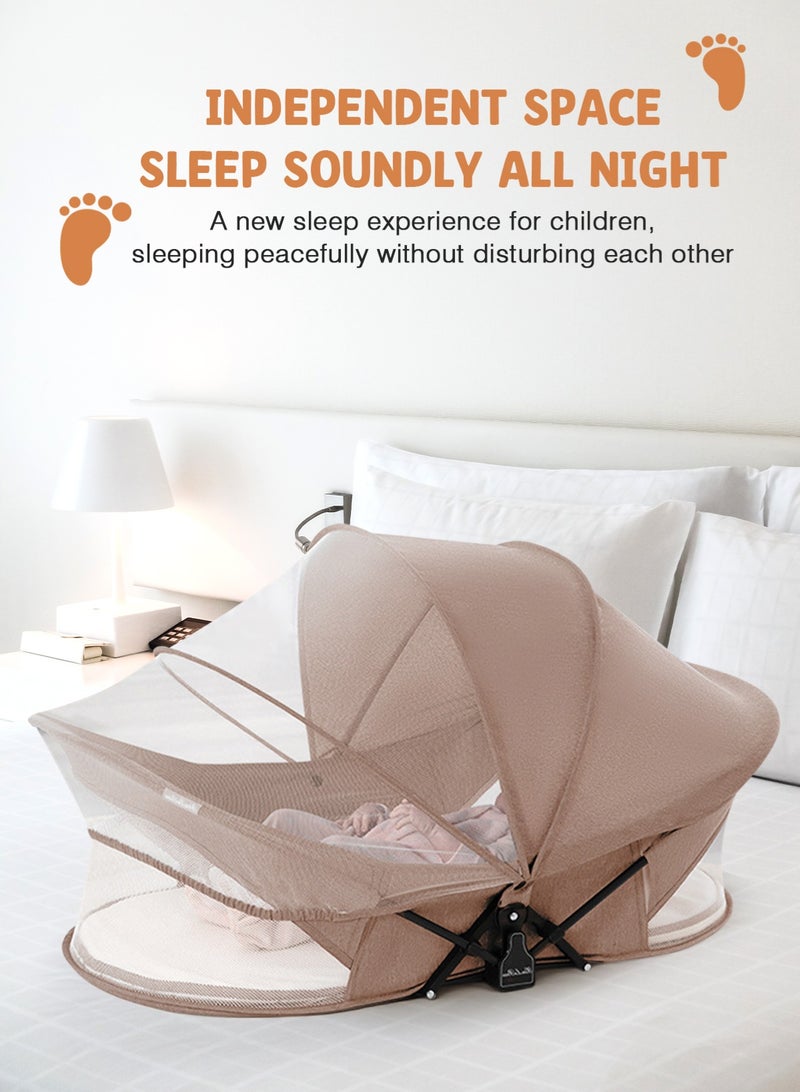 أوربازار سرير سفر محمول للأطفال، سرير سفر للأطفال في الهواء الطلق، سرير سفر للأطفال مع ناموسية ومظلة واقية من الشمس، خفيف الوزن وقابل للغسل وقابل للطي - Image 2