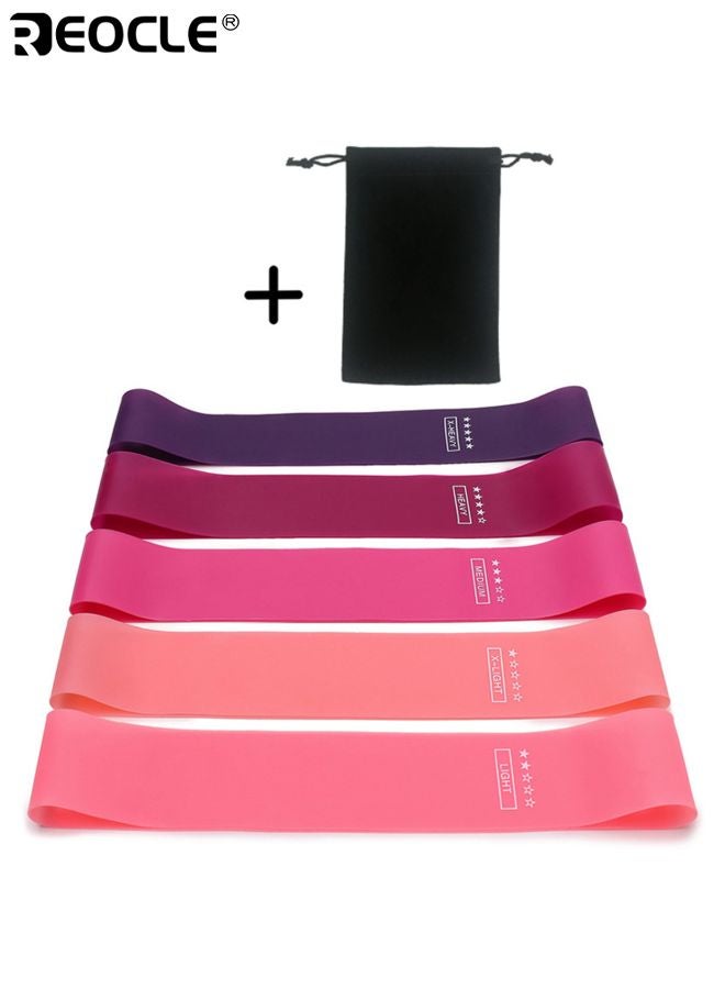 REOCLE 5pcs Portable Fitness Bands with Storage Bag 5 Levels Resistance Durable Workout Bands Elastic Strength Training Equipment for Yoga Gym Pilates - Image 3