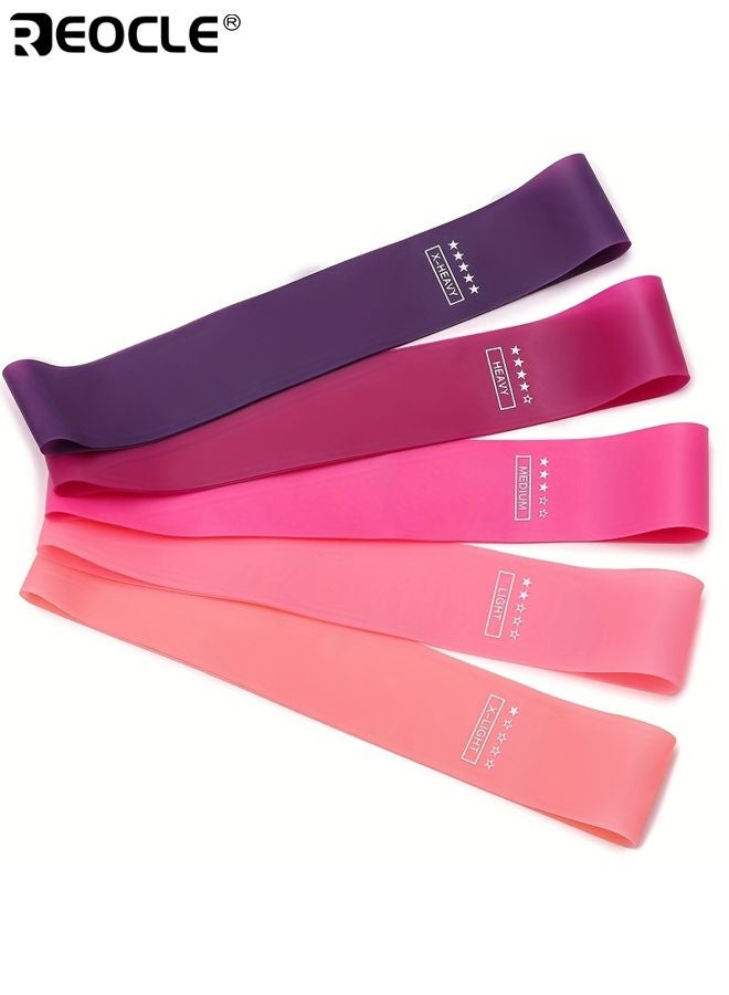 REOCLE 5pcs Portable Fitness Bands with Storage Bag 5 Levels Resistance Durable Workout Bands Elastic Strength Training Equipment for Yoga Gym Pilates - Image 5