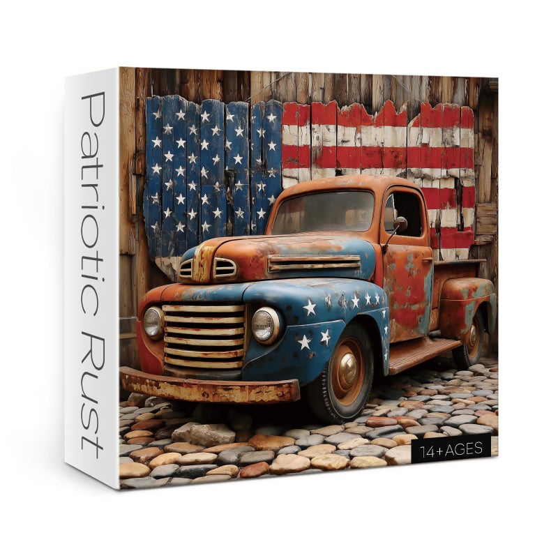 IdeaBazar Beautiful Vintage Car Puzzles for Adults 1000 Pieces Art Colorful Challenging American Flag Retro Jigsaw Puzzles Pretty Patriotic Red Old Truck Puzzle - Image 3
